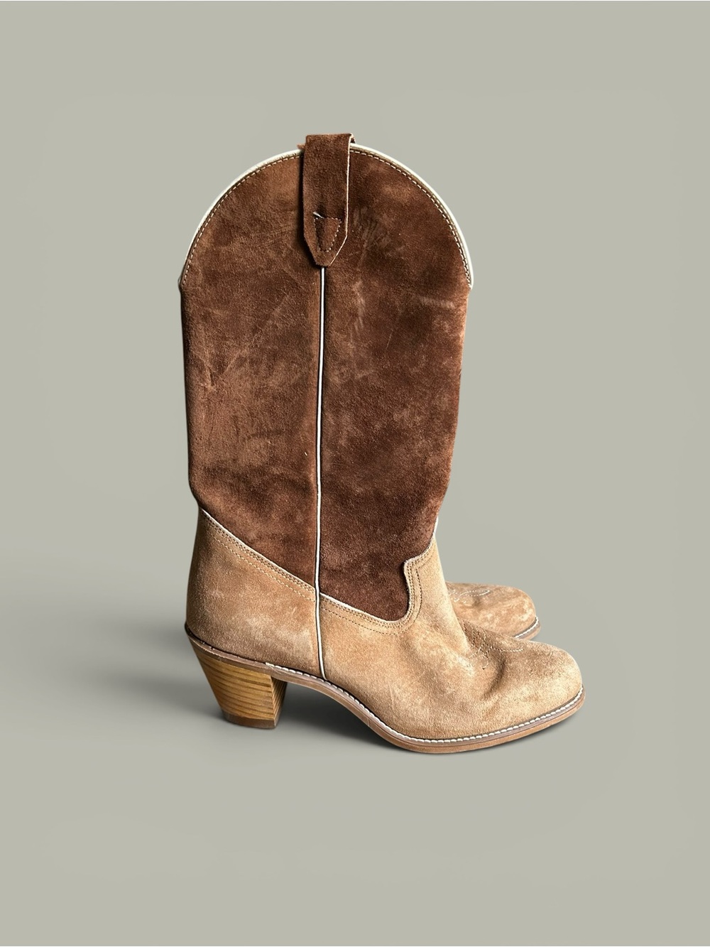 Vintage Wolverine Cowgirl Brown & Tan Suede Western Boots 10M Made In The USA - Picture 7 of 12